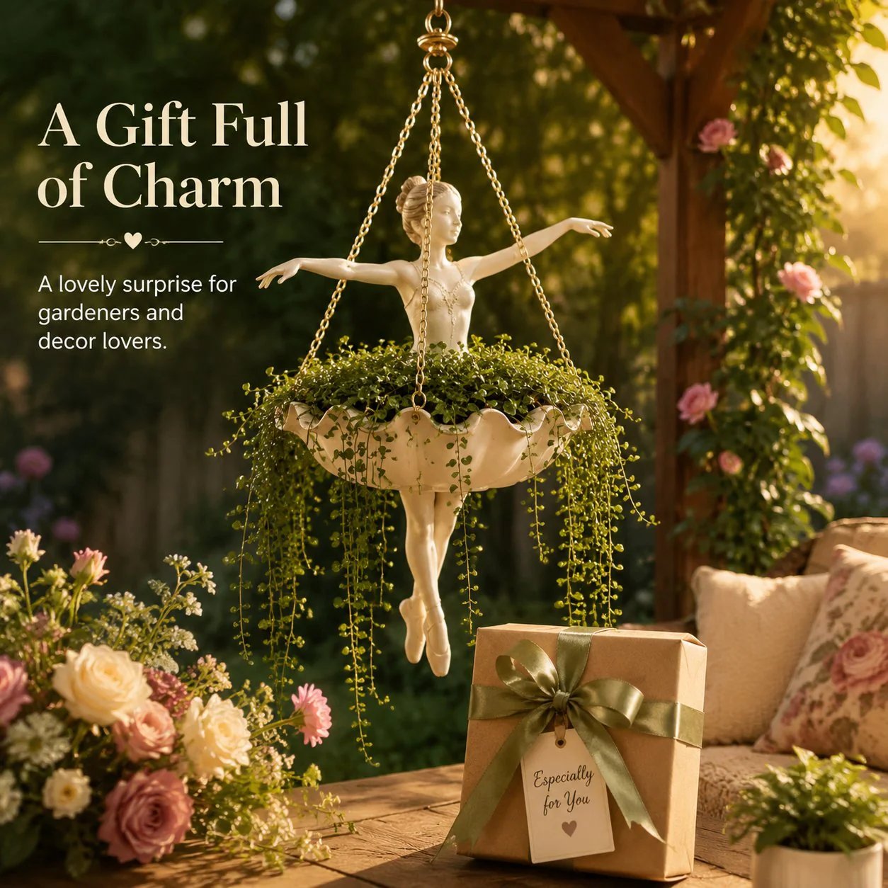 🎁🎉Only $29.99 This Week🎉💃 Ballet Dancer Hanging Planter– 🌿Elegant Garden Decor for Porch & Patio